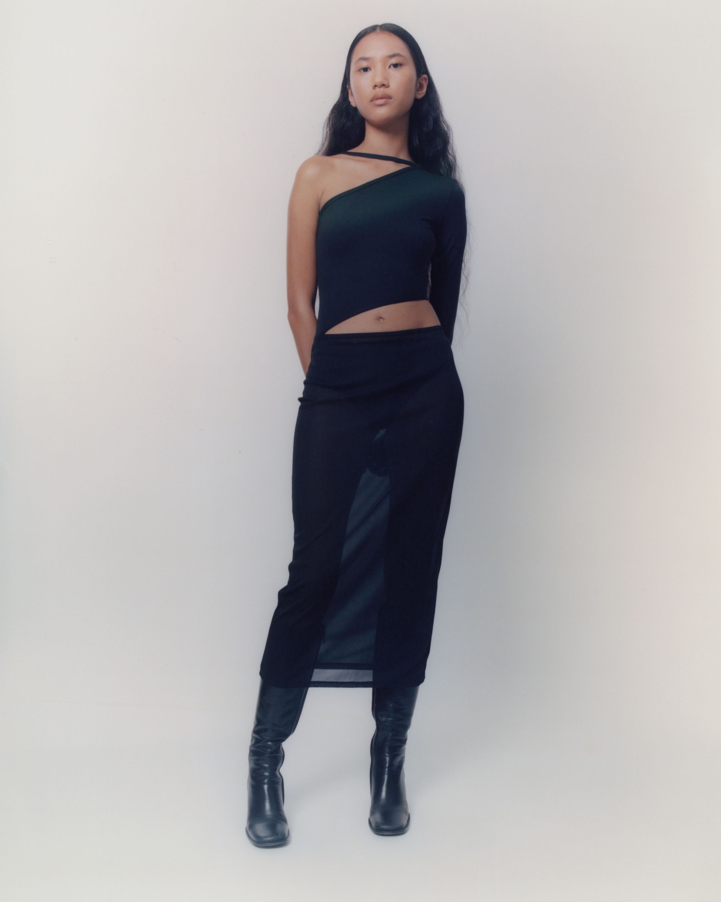 Tank Air SS20 Ready-to-Wear shot in Los Angeles by Erika Kamano. Model in the Mai Thai top and the Sheer Sarong in studio.